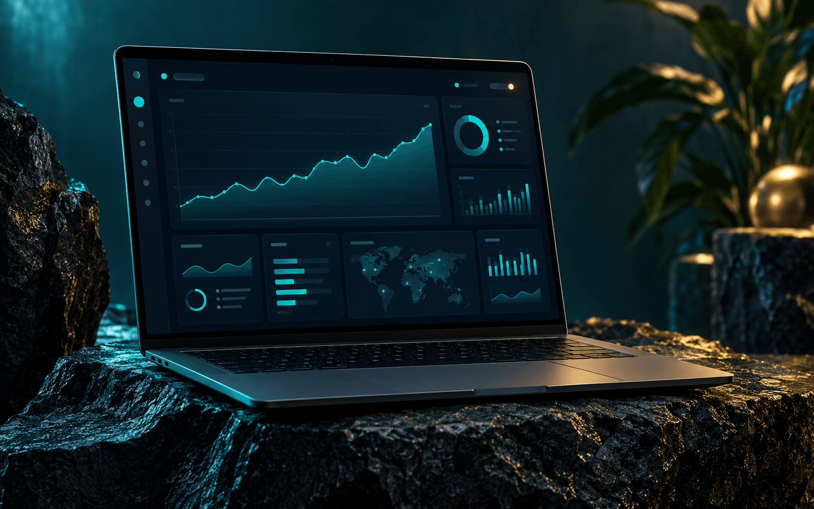 Fintech analytics dashboard displayed on a laptop